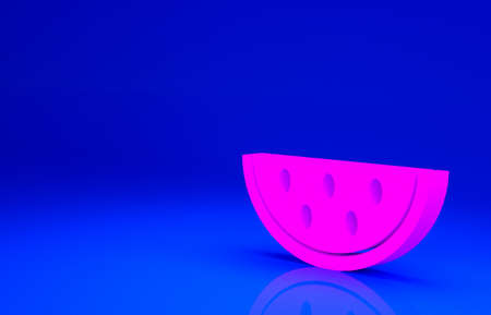 Pink Watermelon icon isolated on blue background. Minimalism concept. 3d illustration 3D renderの写真素材