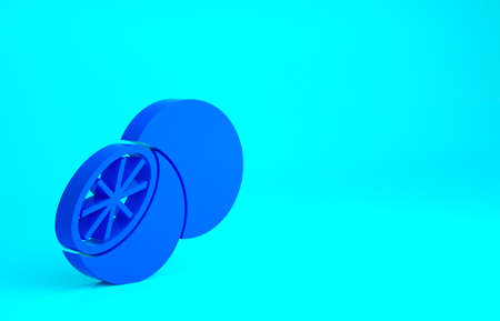 Blue Orange fruit icon isolated on blue background. Minimalism concept. 3d illustration 3D renderの写真素材