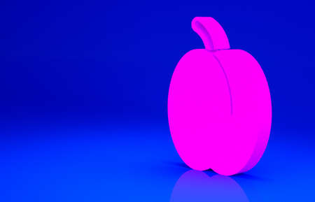 Pink Plum fruit icon isolated on blue background. Minimalism concept. 3d illustration 3D renderの写真素材