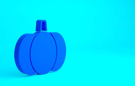 Blue Pumpkin icon isolated on blue background. Happy Halloween party. Minimalism concept. 3d illustration 3D renderの写真素材