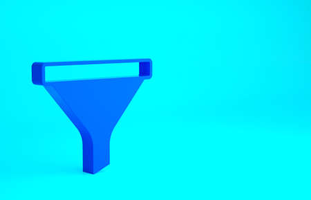 Blue Funnel or filter icon isolated on blue background. Minimalism concept. 3d illustration 3D renderの写真素材
