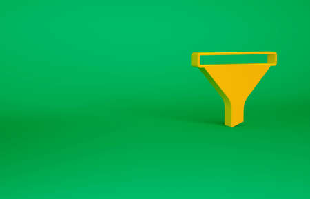 Orange Funnel or filter icon isolated on green background. Minimalism concept. 3d illustration 3D renderの写真素材