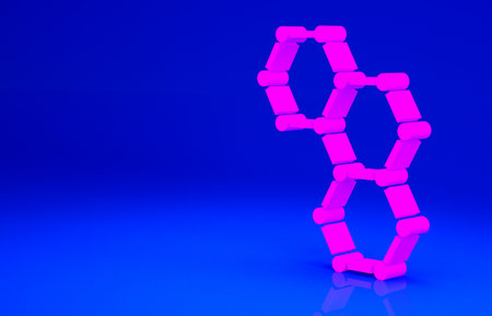Pink Chemical formula icon isolated on blue background. Abstract hexagon for innovation medicine, health, research and science. Minimalism concept. 3d illustration 3D renderの写真素材