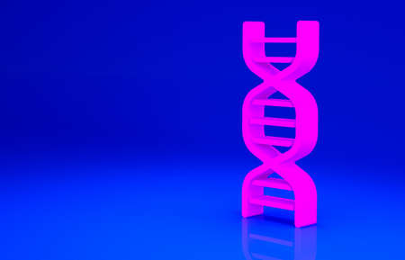 Pink DNA symbol icon isolated on blue background. Minimalism concept. 3d illustration 3D render