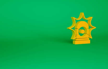 Orange Flasher siren icon isolated on green background. Emergency flashing siren. Minimalism concept. 3d illustration 3D renderの写真素材