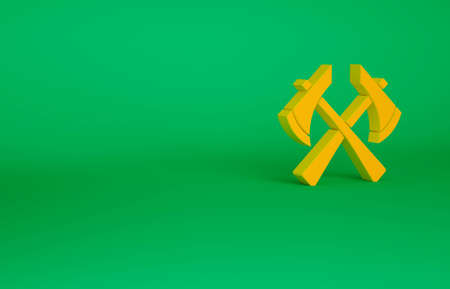 Orange Firefighter axe icon isolated on green background. Fire axe. Minimalism concept. 3d illustration 3D renderの写真素材