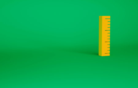 Orange Ruler icon isolated on green background. Straightedge symbol. Minimalism concept. 3d illustration 3D renderの写真素材
