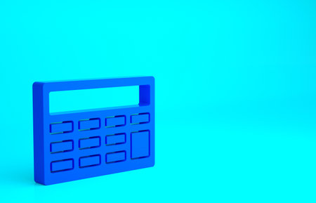 Blue Calculator icon isolated on blue background. Accounting symbol. Business calculations mathematics education and finance. Minimalism concept. 3d illustration 3D renderの写真素材