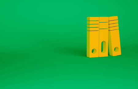 Orange Office folders with papers and documents icon isolated on green background. Office binders. Archives folder sign. Minimalism concept. 3d illustration 3D renderの写真素材