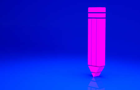 Pink Pencil icon isolated on blue background. Drawing and educational tools. School office symbol. Minimalism concept. 3d illustration 3D renderの写真素材