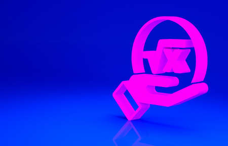 Pink Square root of x glyph icon isolated on blue background. Mathematical expression. Minimalism...