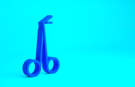Blue Medical scissors icon isolated on blue background. Minimalism concept. 3d illustration 3D renderの写真素材