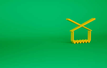 Orange Knitting needles icon isolated on green background. Label for hand made, knitting or tailor shop. Minimalism concept. 3d illustration 3D renderの写真素材