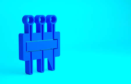 Blue Needle for sewing icon isolated on blue background. Tailor symbol. Textile sew up craft sign. Embroidery tool. Minimalism concept. 3d illustration 3D renderの写真素材