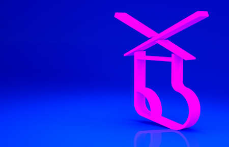 Pink Knitting needles icon isolated on blue background. Label for hand made, knitting or tailor shop. Minimalism concept. 3d illustration 3D renderの写真素材