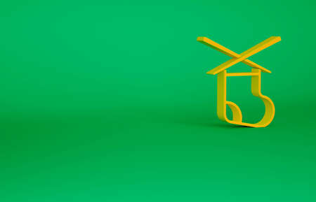 Orange Knitting needles icon isolated on green background. Label for hand made, knitting or tailor shop. Minimalism concept. 3d illustration 3D renderの写真素材