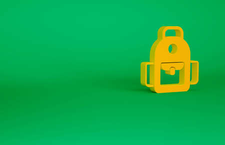 Orange School backpack icon isolated on green background. Minimalism concept. 3d illustration 3D...
