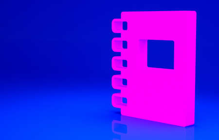 Pink Notebook icon isolated on blue background. Spiral notepad icon. School notebook. Writing pad. Diary for school. Minimalism concept. 3d illustration 3D renderの写真素材