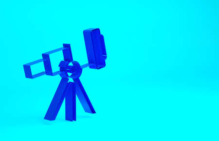 Blue Telescope icon isolated on blue background. Scientific tool. Education and astronomy element, spyglass and study stars. Minimalism concept. 3d illustration 3D renderの写真素材