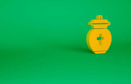 Orange Funeral urn icon isolated on green background. Cremation and burial containers, columbarium vases, jars and pots with ashes. Minimalism concept. 3d illustration 3D renderの写真素材