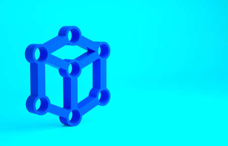 Blue Molecule icon isolated on blue background. Structure of molecules in chemistry, science teachers innovative educational poster. Minimalism concept. 3d illustration 3D renderの写真素材