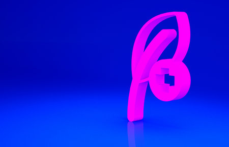 Pink Leaf icon isolated on blue background. Leaves sign. Fresh natural product symbol. Minimalism concept. 3d illustration 3D renderの写真素材