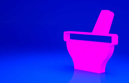 Pink Mortar and pestle icon isolated on blue background. Minimalism concept. 3d illustration 3D renderの写真素材