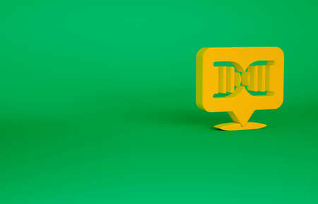Orange DNA symbol icon isolated on green background. Minimalism concept. 3d illustration 3D renderの写真素材