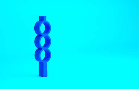 Blue Meatballs on wooden stick icon isolated on blue background. Skewer with meat. Minimalism concept. 3d illustration 3D render Vectorの写真素材