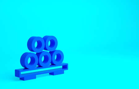 Blue Sushi on cutting board icon isolated on blue background. Asian food sushi on wooden board. Minimalism concept. 3d illustration 3D renderの写真素材