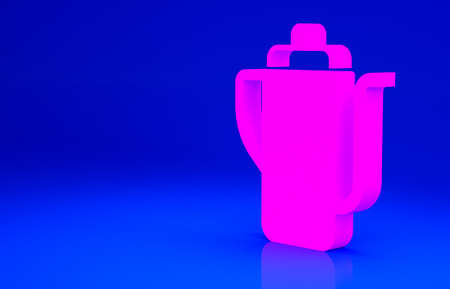 Pink Traditional Chinese tea ceremony icon isolated on blue background. Teapot with cup. Minimalism concept. 3d illustration 3D renderの写真素材