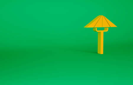 Orange Traditional Japanese umbrella from the sun icon isolated on green background. Minimalism concept. 3d illustration 3D renderの写真素材
