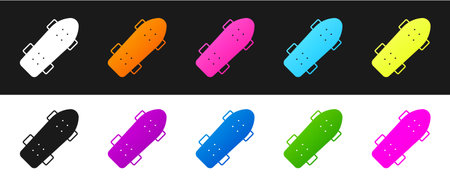 Set Skateboard icon isolated on black and white background. Extreme sport. Sport equipment. Vectorのイラスト素材