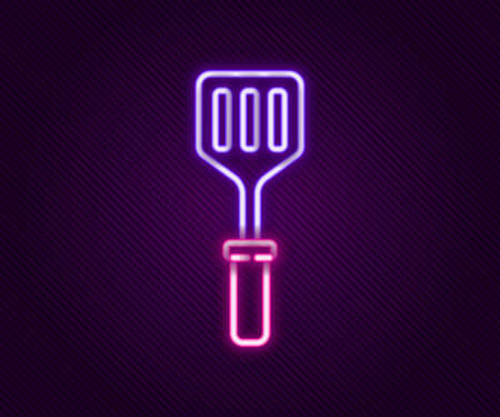 Glowing neon line Spatula icon isolated on black background. Kitchen spatula icon. BBQ spatula sign. Barbecue and grill tool. Colorful outline concept. Vectorのイラスト素材