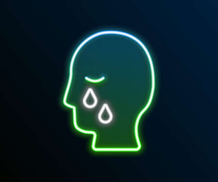 Glowing neon line Man graves funeral sorrow icon isolated on black background. The emotion of grief, sadness, sorrow, death. Colorful outline concept. Vectorのイラスト素材