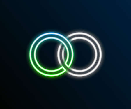 Glowing neon line Wedding rings icon isolated on black background. Bride and groom jewelry sign. Marriage symbol. Diamond ring. Colorful outline concept. Vectorのイラスト素材