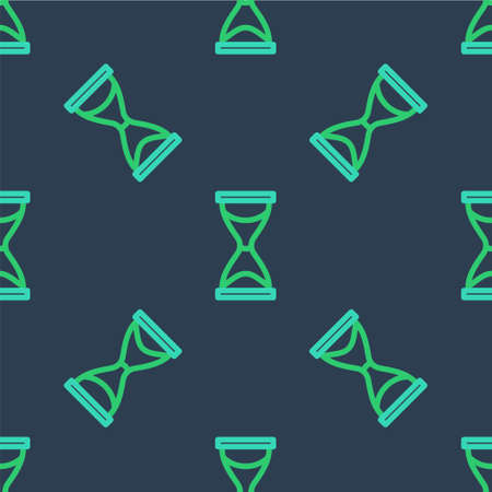 Line Old hourglass with flowing sand icon isolated seamless pattern on blue background. Sand clock sign. Business and time management concept. Vectorのイラスト素材