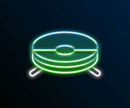 Glowing neon line Robot vacuum cleaner icon isolated on black background. Home smart appliance for automatic vacuuming, digital device for house cleaning. Colorful outline concept. Vectorのイラスト素材