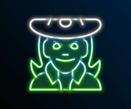 Glowing neon line Witch icon isolated on black background. Happy Halloween party. Colorful outline concept. Vectorのイラスト素材
