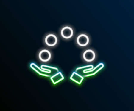 Glowing neon line Juggling ball icon isolated on black background. Colorful outline concept. Vector