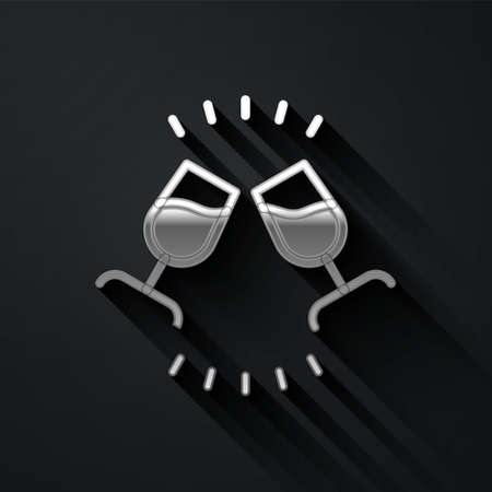 Silver Wine tasting, degustation icon isolated on black background. Sommelier. Smells of wine. Long shadow style. Vectorのイラスト素材
