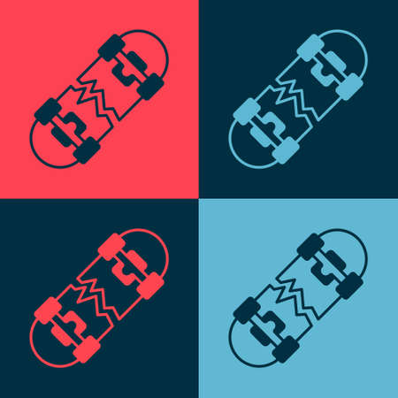Pop art Broken skateboard icon isolated on color background. Extreme sport. Sport equipment. Vectorのイラスト素材