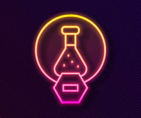 Glowing neon line Test tube and flask chemical laboratory test icon isolated on black background. Laboratory glassware sign. Vectorのイラスト素材