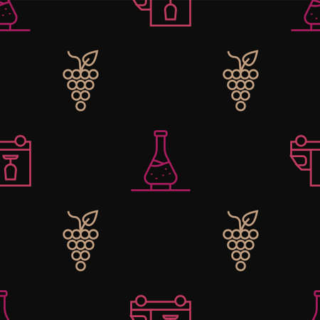 Set line Wine truck, Bunch of grapes and Decanter for wine on seamless pattern. Vectorのイラスト素材