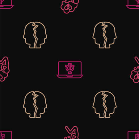 Set line Broken heart or divorce, Bipolar disorder and Psychologist online on seamless pattern. Vectorのイラスト素材