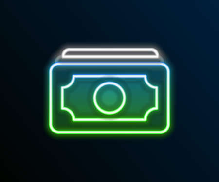 Glowing neon line Stacks paper money cash icon isolated on black background. Money banknotes stacks. Bill currency. Colorful outline concept. Vectorのイラスト素材