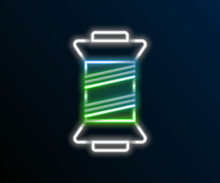 Glowing neon line Sewing thread on spool icon isolated on black background. Yarn spool. Thread bobbin. Colorful outline concept. Vectorのイラスト素材