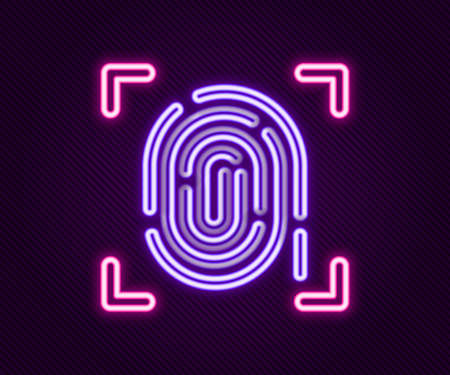 Glowing neon line Fingerprint icon isolated on black background. ID app icon. Identification sign. Touch id. Colorful outline concept. Vectorのイラスト素材