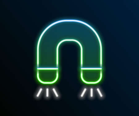Glowing neon line Magnet icon isolated on black background. Horseshoe magnet, magnetism, magnetize, attraction. Colorful outline concept. Vectorのイラスト素材