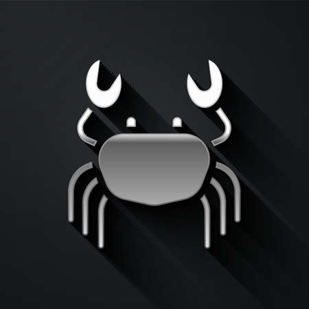 Silver Crab icon isolated on black background. Long shadow style. Vectorのイラスト素材
